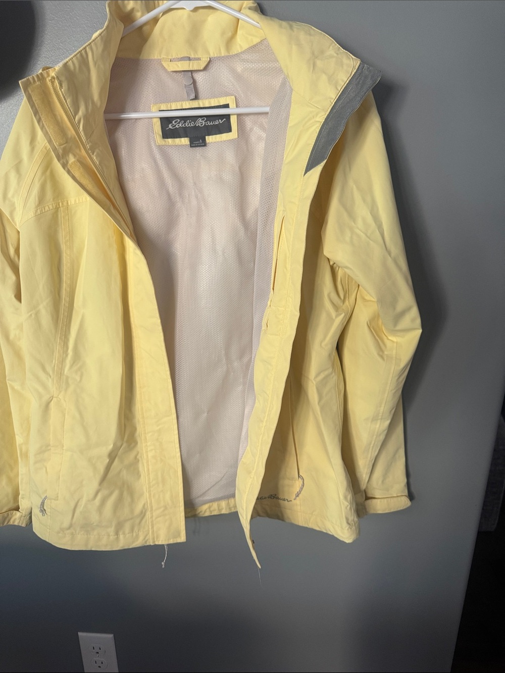 Eddie Bauer Pale Yellow Hooded Rain Shell